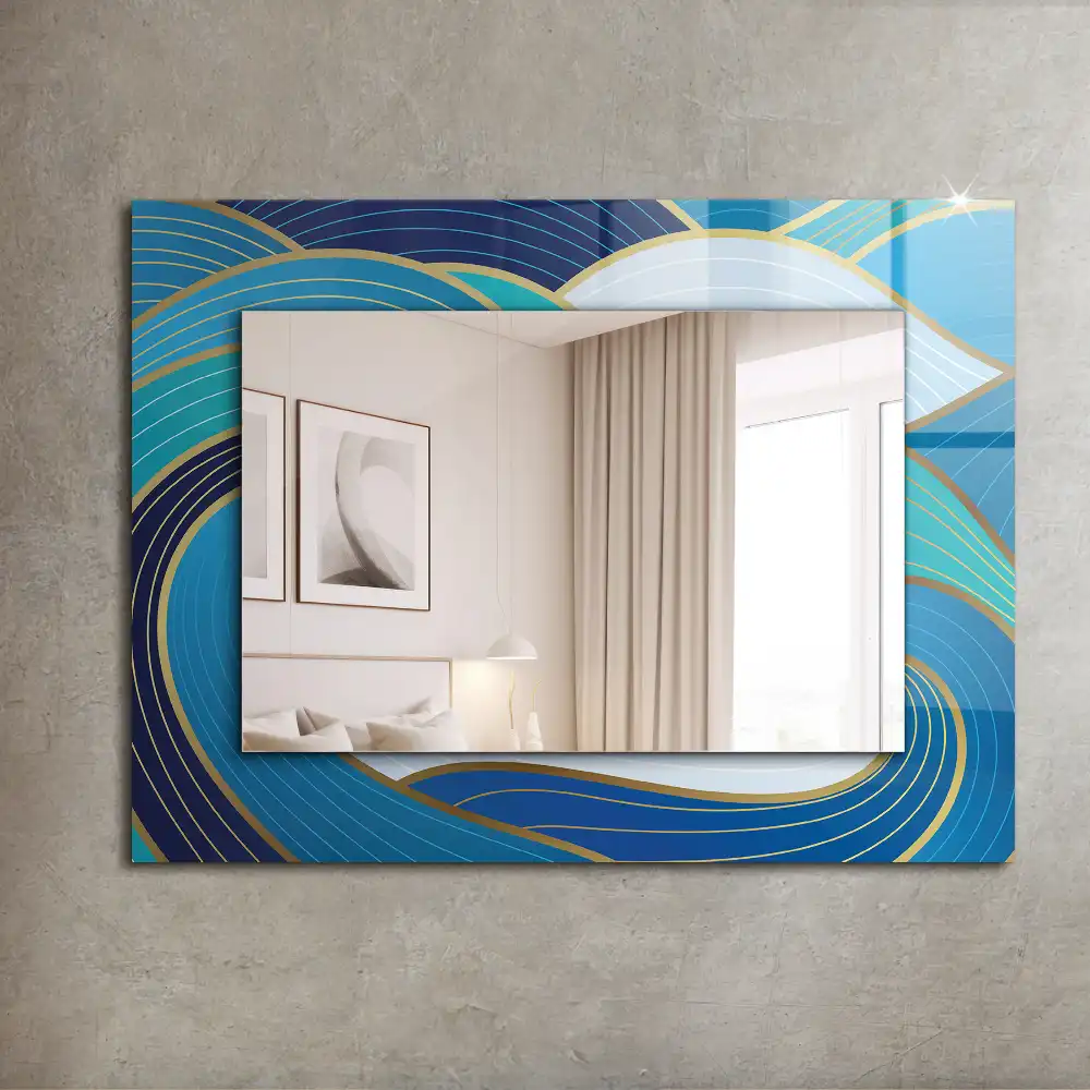 Rectangular mirror print Waves patterns blue