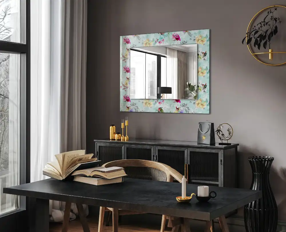 Rectangular wall mirror design Floral and Birds