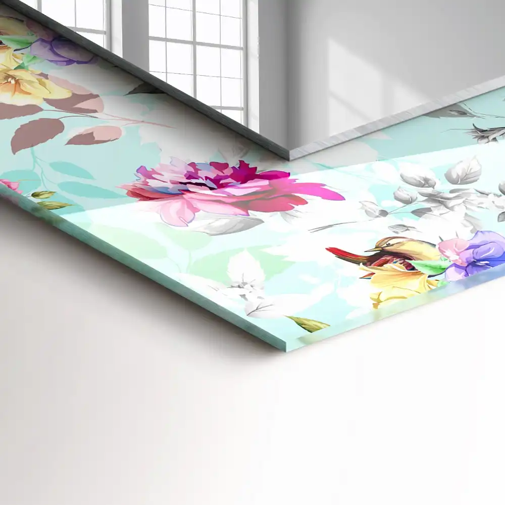 Rectangular wall mirror design Floral and Birds