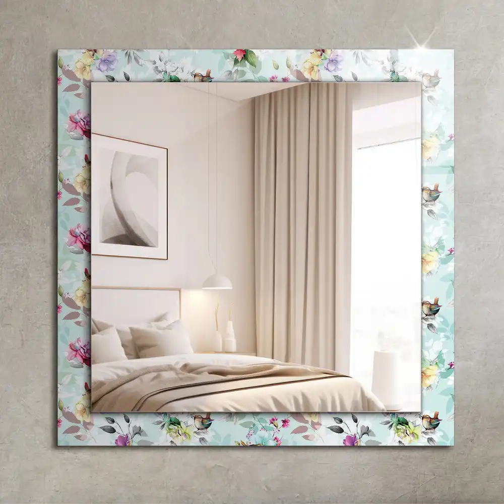 Rectangular wall mirror design Floral and Birds