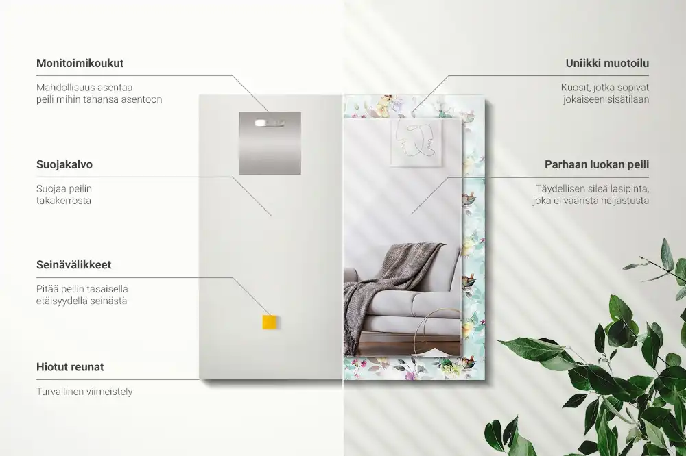 Rectangular wall mirror design Floral and Birds