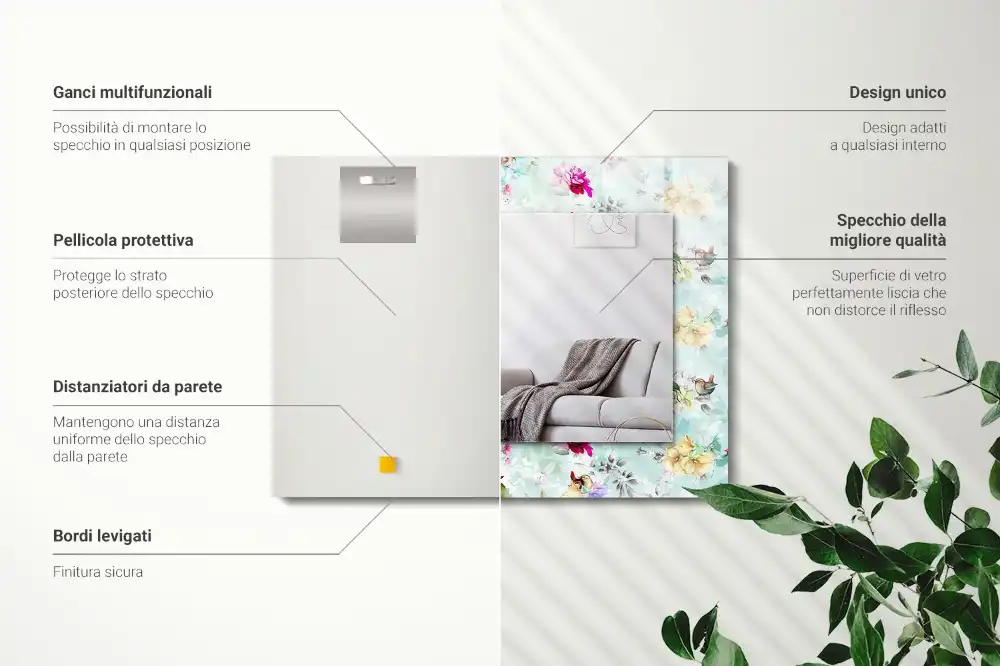 Rectangular wall mirror design Floral and Birds