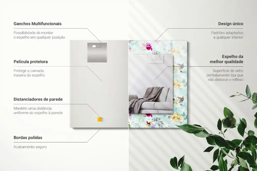 Rectangular wall mirror design Floral and Birds