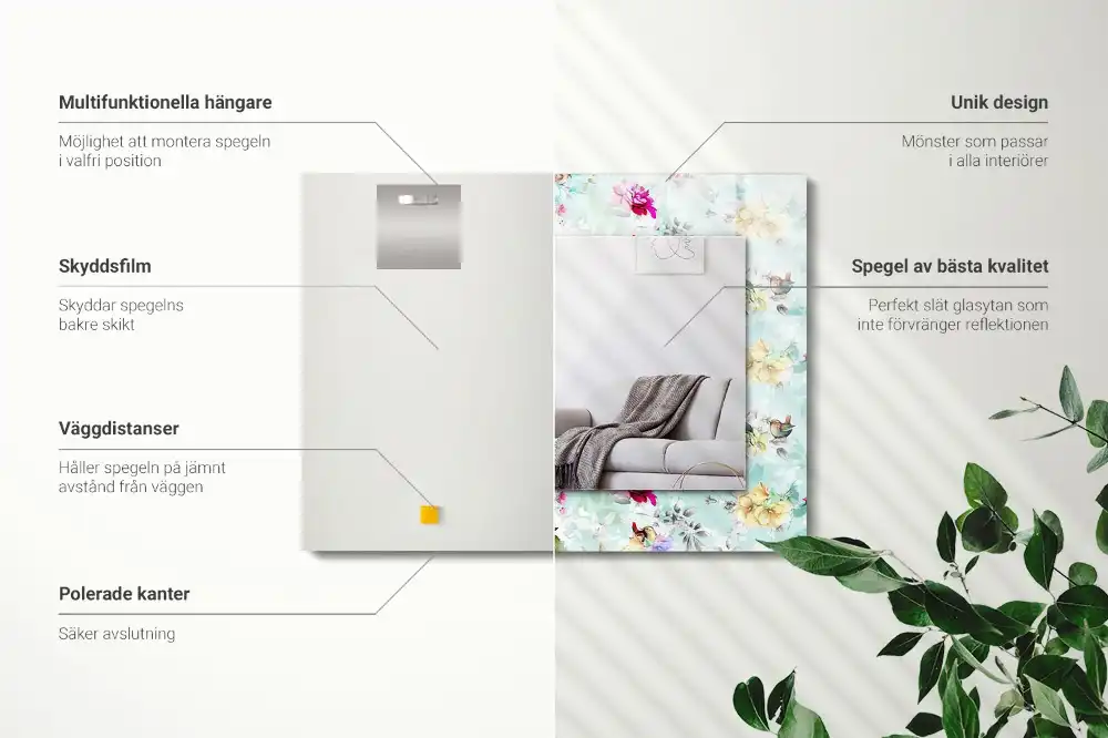 Rectangular wall mirror design Floral and Birds