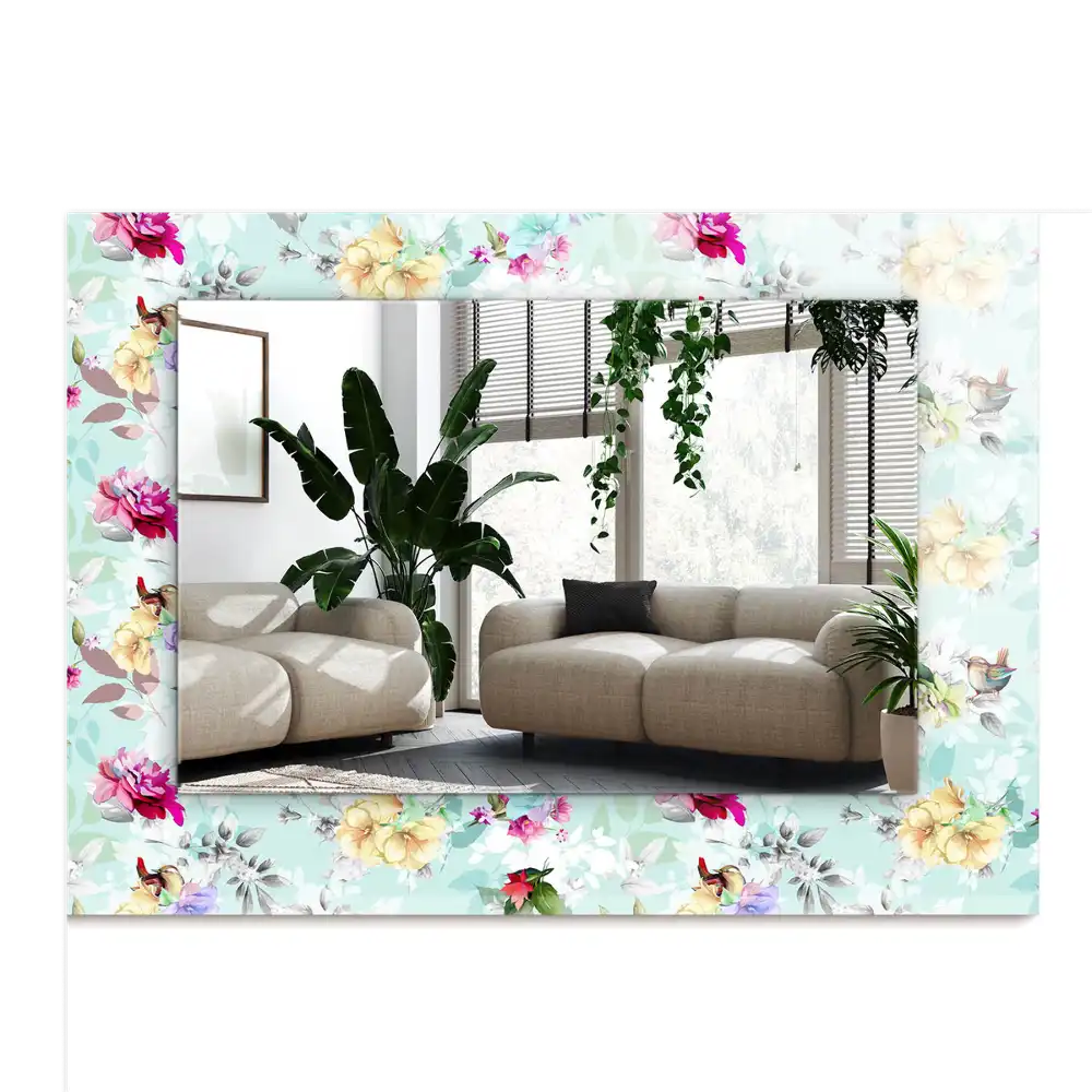 Rectangular wall mirror design Floral and Birds