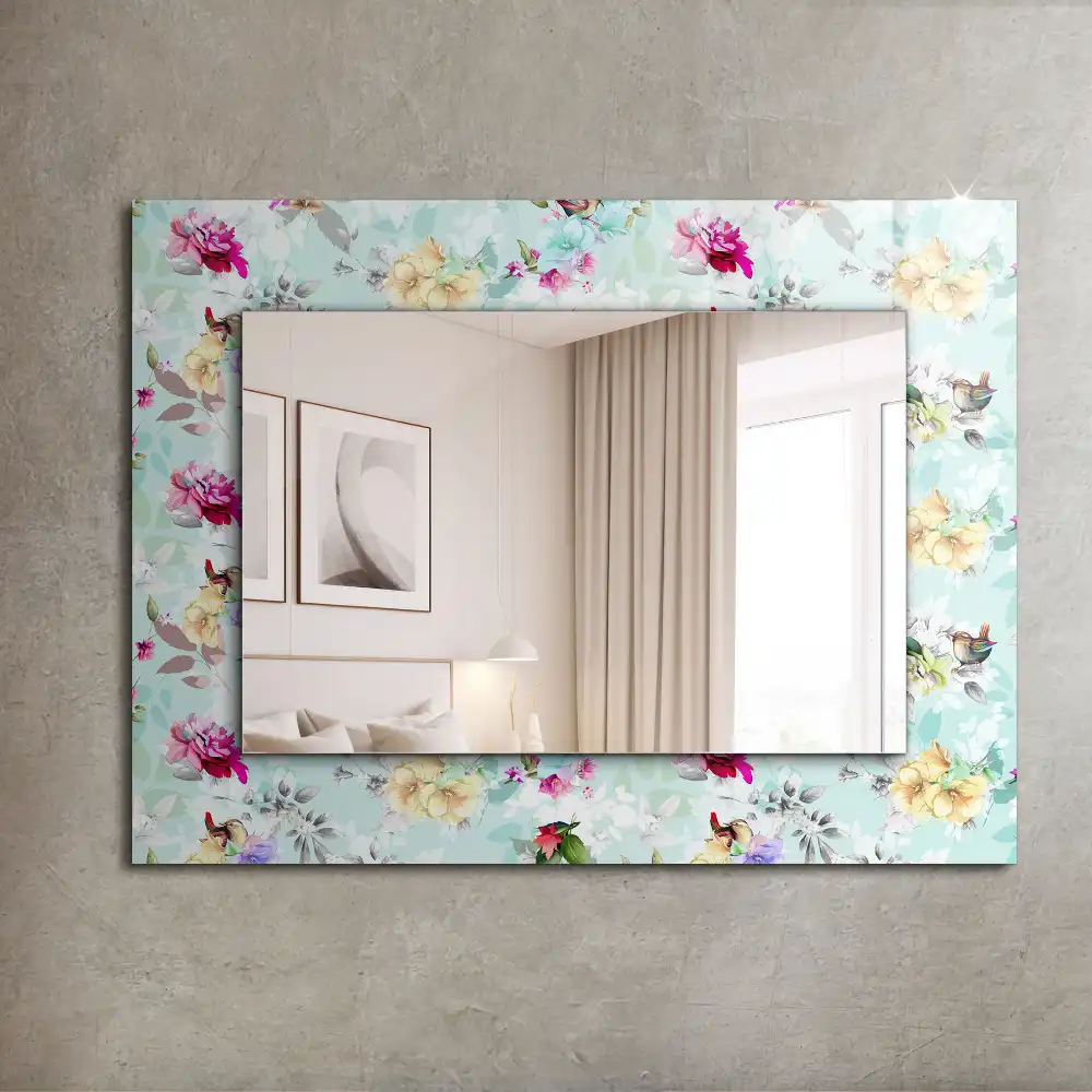 Rectangular wall mirror design Floral and Birds