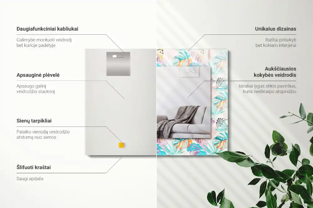 Rectangular mirror print Colorful tropical leaves