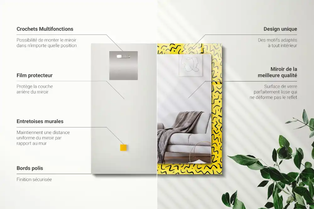 Rectangle decorative mirror Yellow abstract pattern