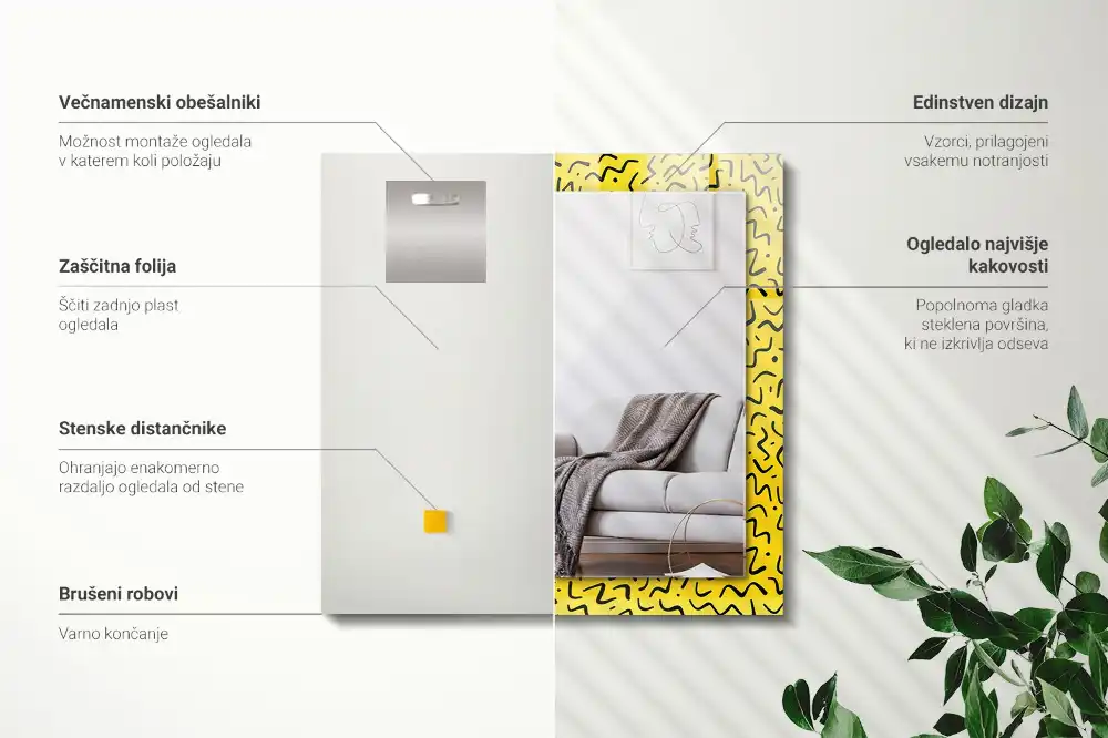 Rectangle decorative mirror Yellow abstract pattern