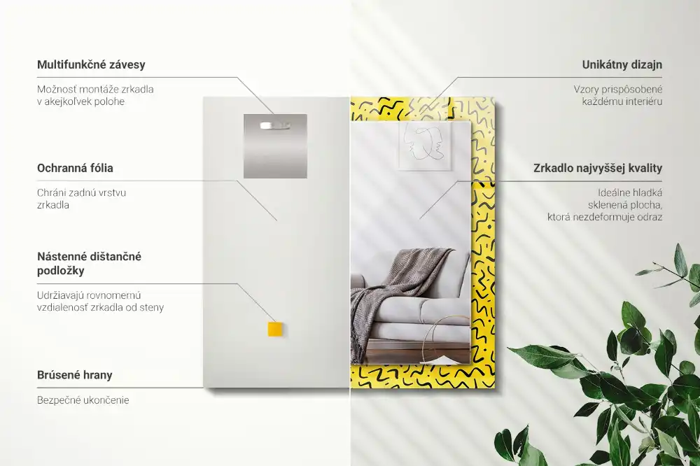 Rectangle decorative mirror Yellow abstract pattern