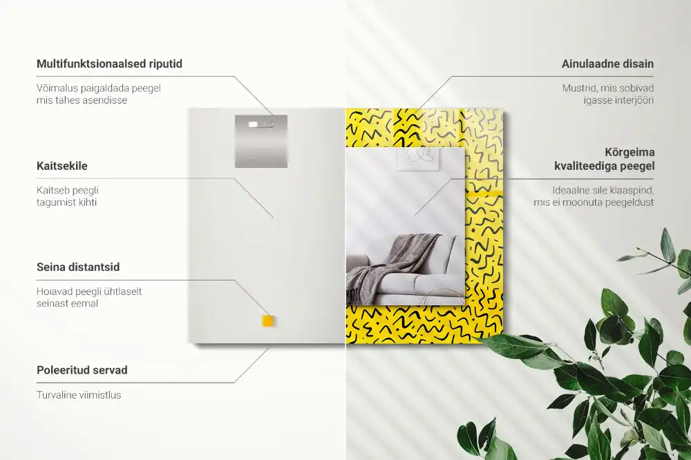 Rectangle decorative mirror Yellow abstract pattern