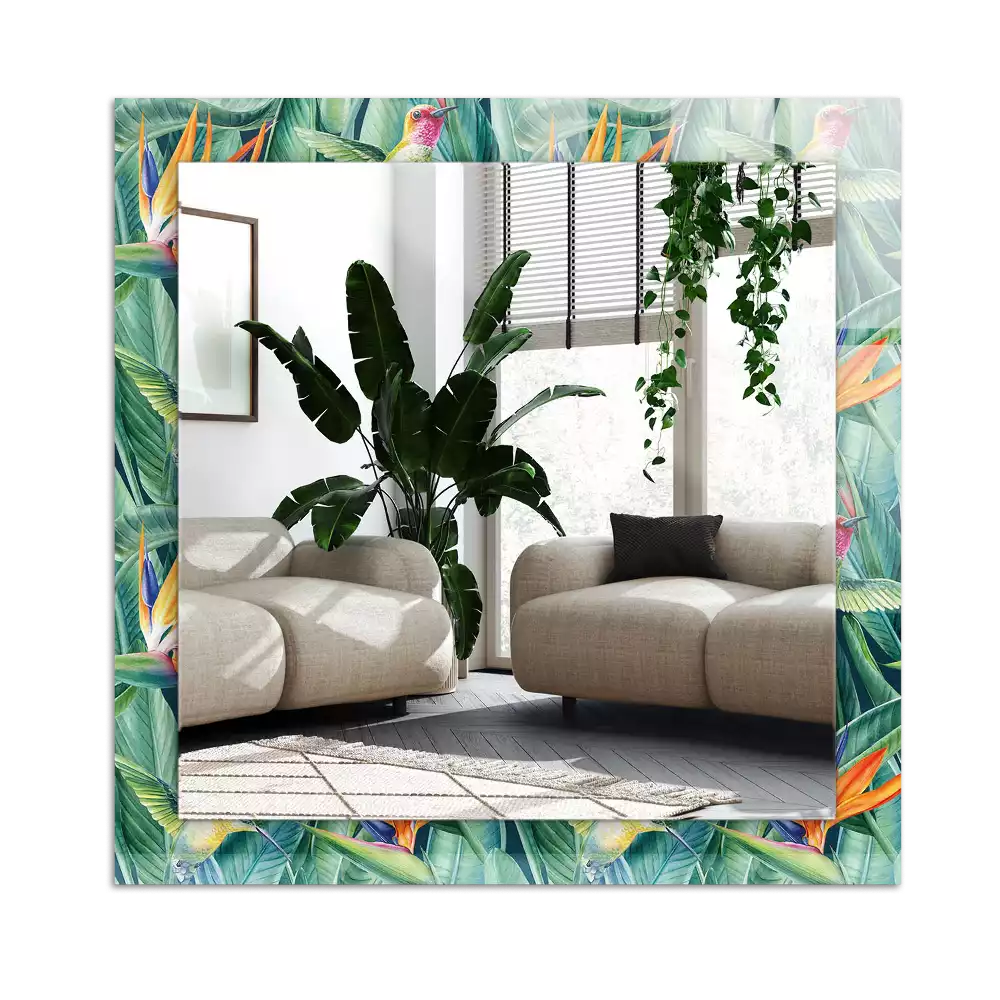 Rectangular wall mirror design Hummingbirds and flowers