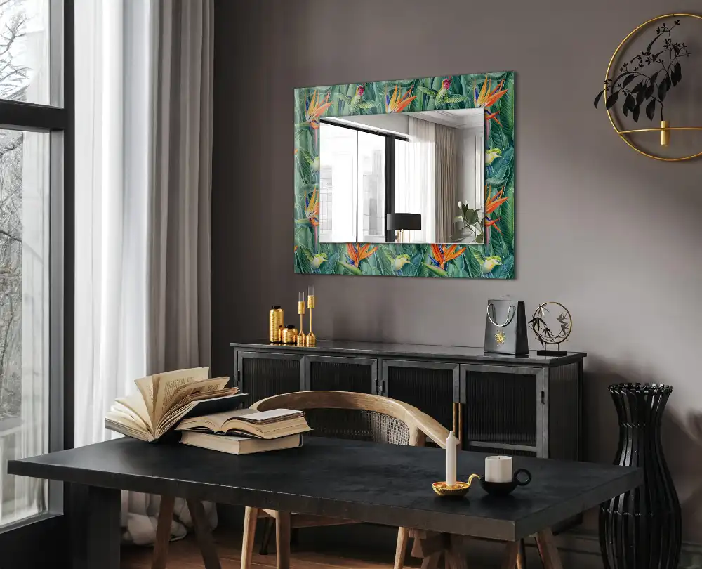 Rectangular wall mirror design Hummingbirds and flowers