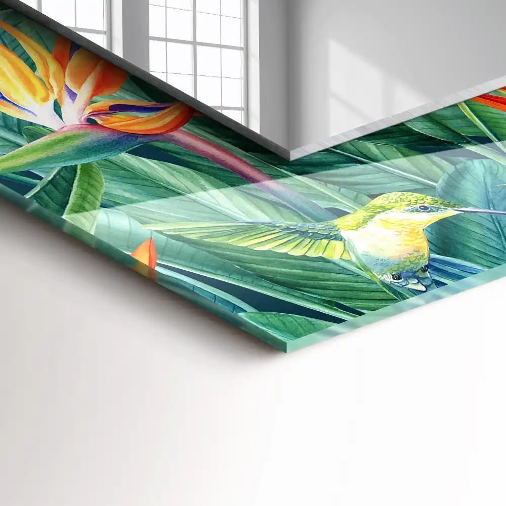 Rectangular wall mirror design Hummingbirds and flowers