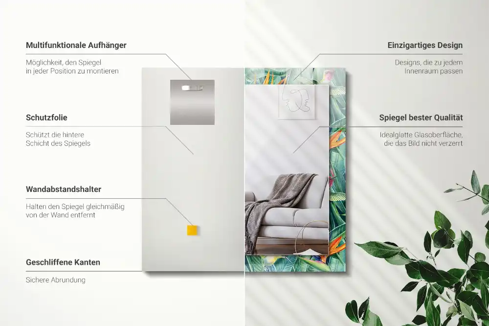 Rectangular wall mirror design Hummingbirds and flowers