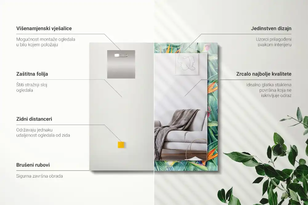 Rectangular wall mirror design Hummingbirds and flowers