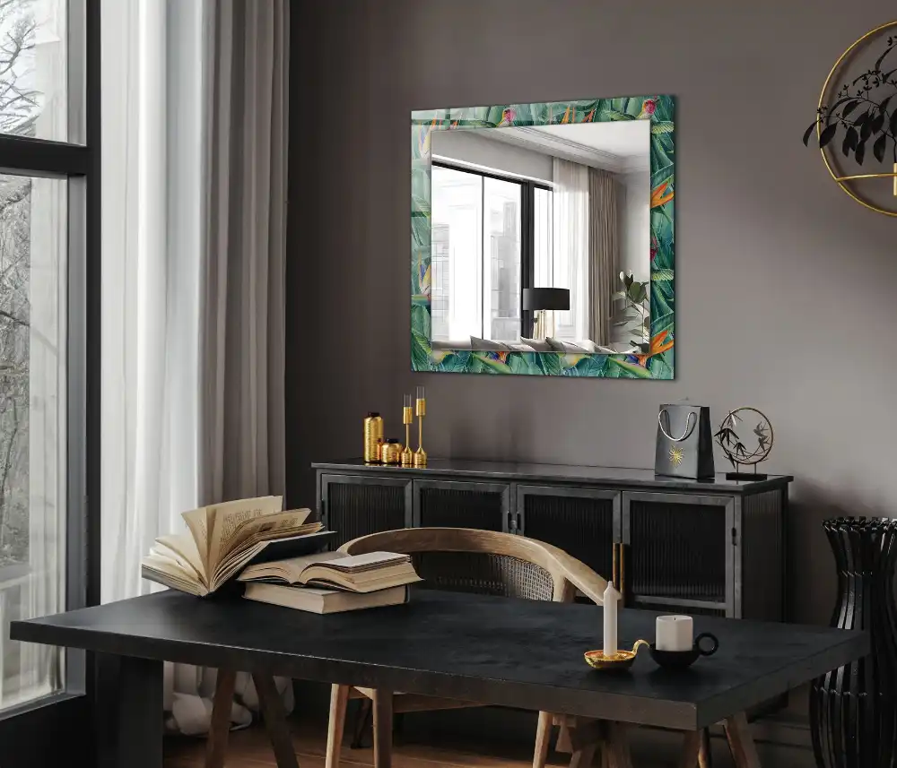 Rectangular wall mirror design Hummingbirds and flowers