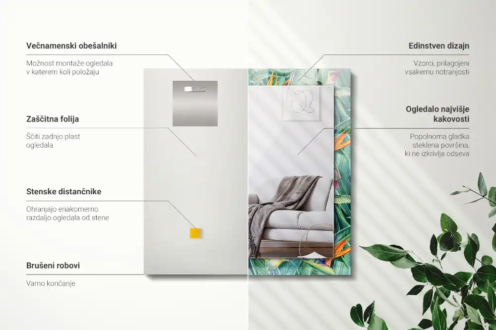 Rectangular wall mirror design Hummingbirds and flowers