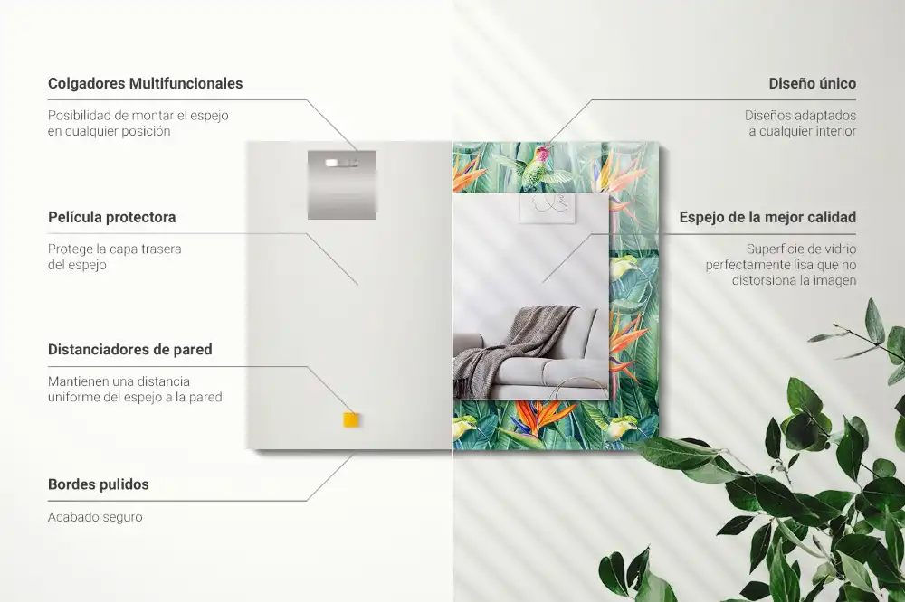 Rectangular wall mirror design Hummingbirds and flowers