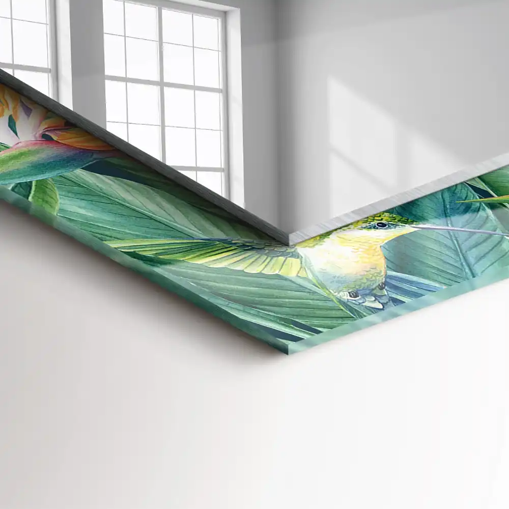 Rectangular wall mirror design Hummingbirds and flowers