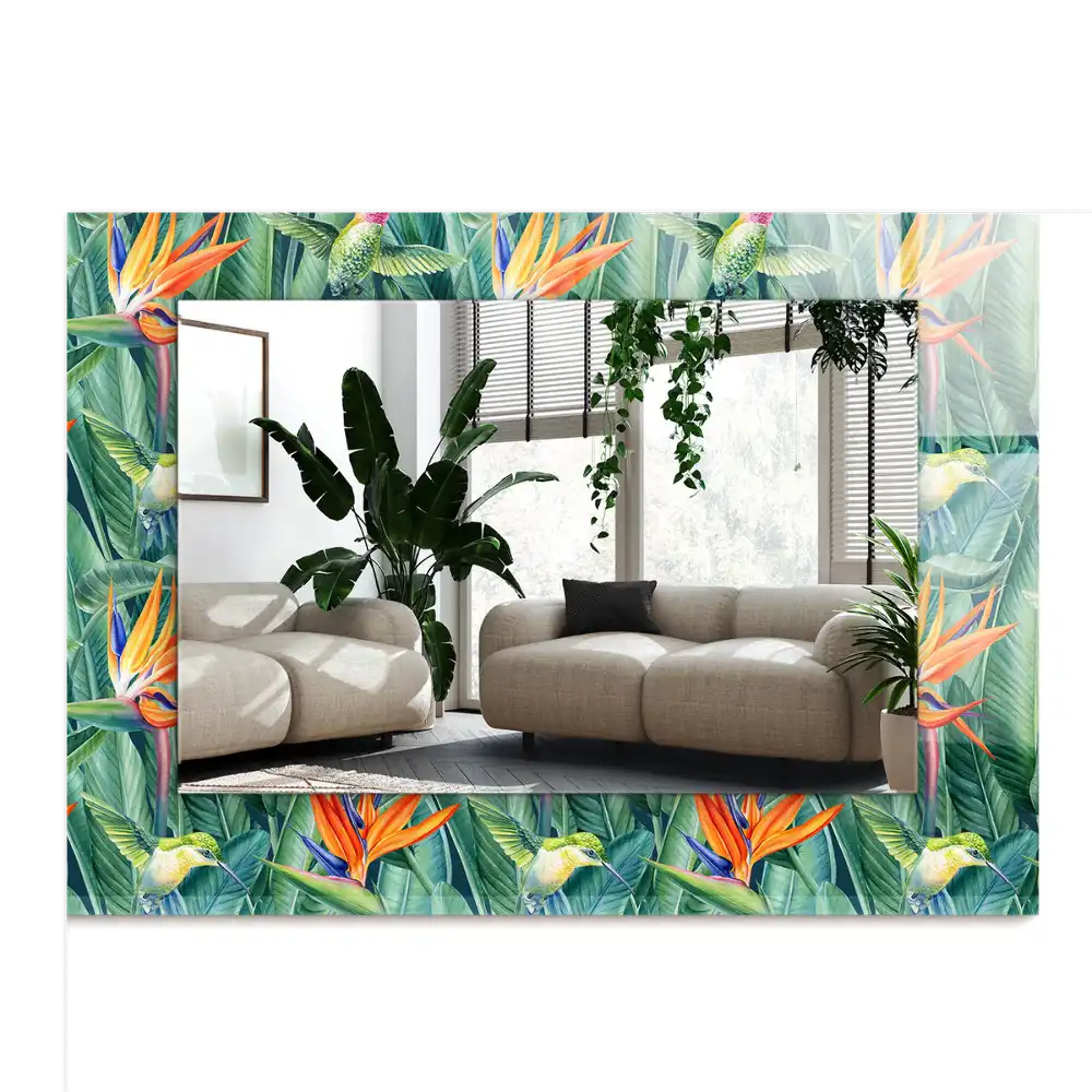 Rectangular wall mirror design Hummingbirds and flowers