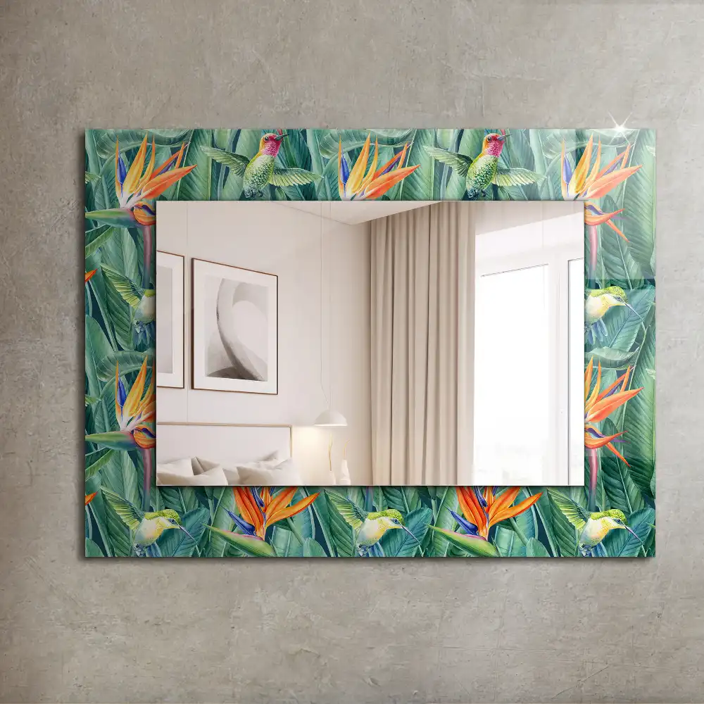 Rectangular wall mirror design Hummingbirds and flowers