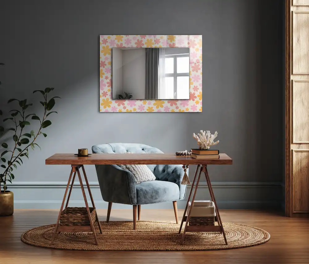 Rectangular decorative mirror Floral pattern