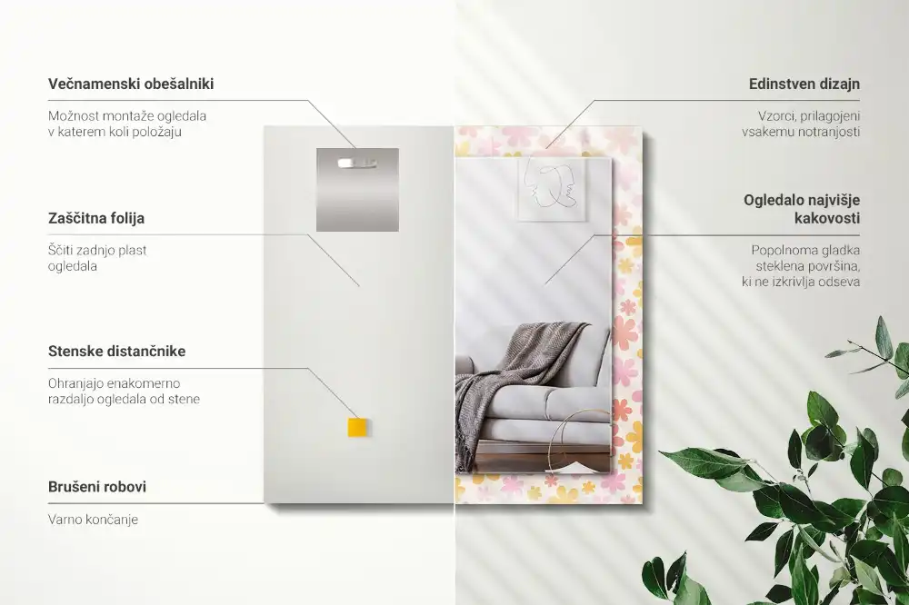 Rectangular decorative mirror Floral pattern