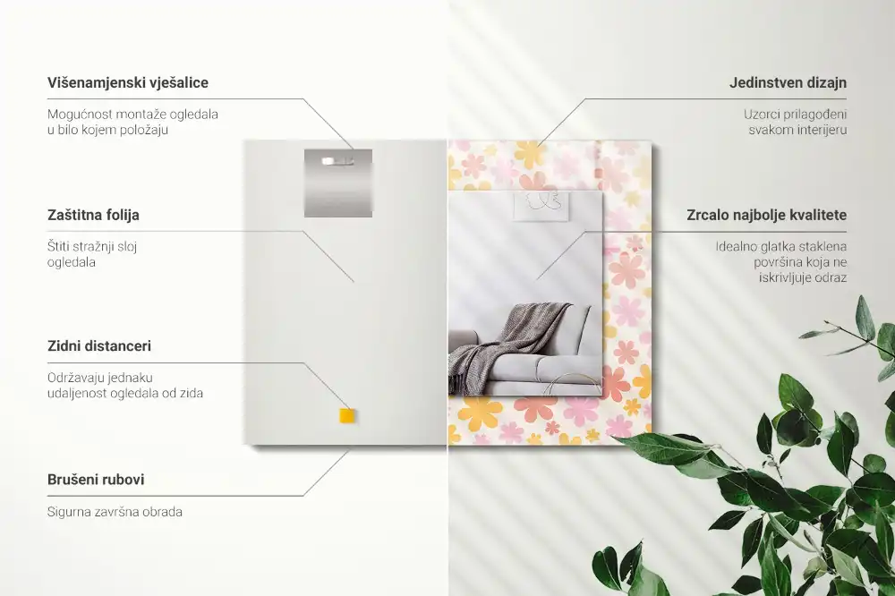 Rectangular decorative mirror Floral pattern