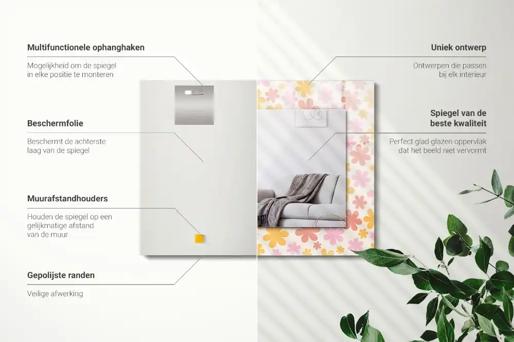 Rectangular decorative mirror Floral pattern