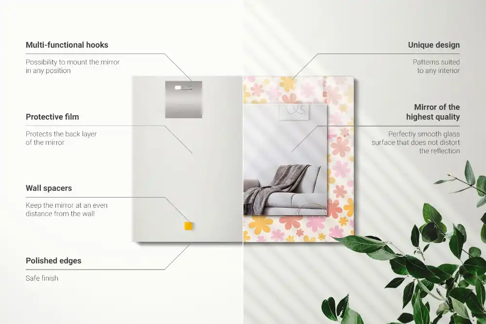 Rectangular decorative mirror Floral pattern