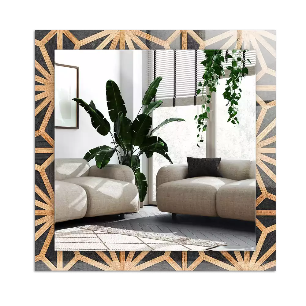 Rectangular mirror print Wooden geometric pattern