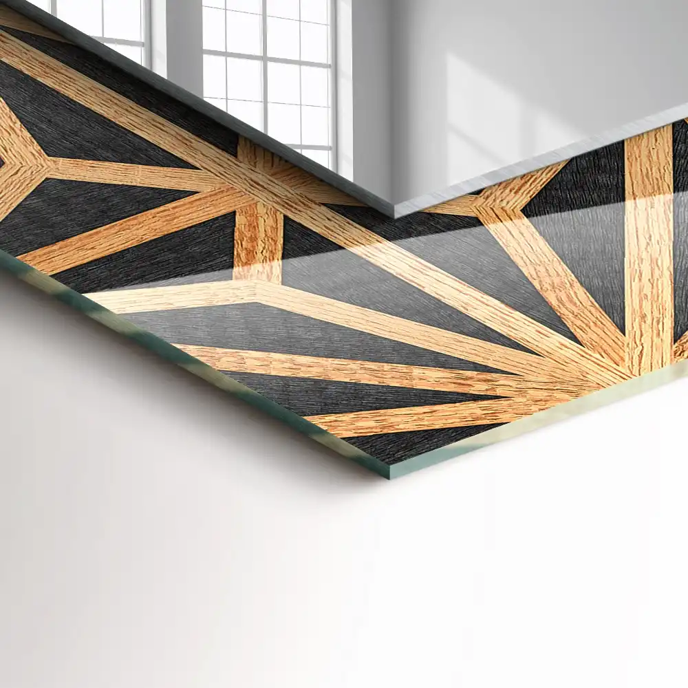 Rectangular mirror print Wooden geometric pattern