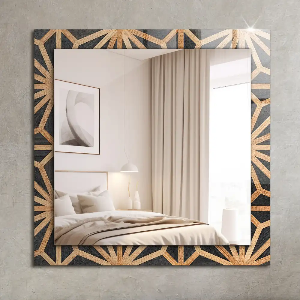 Rectangular mirror print Wooden geometric pattern