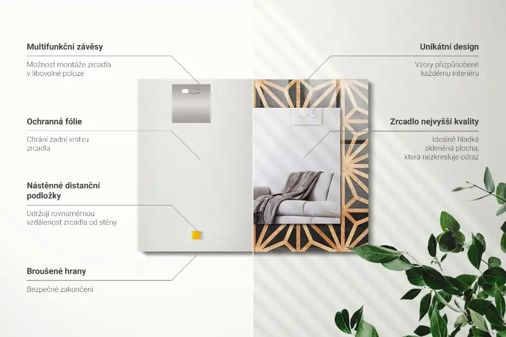 Rectangular mirror print Wooden geometric pattern