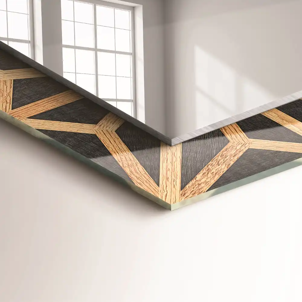 Rectangular mirror print Wooden geometric pattern