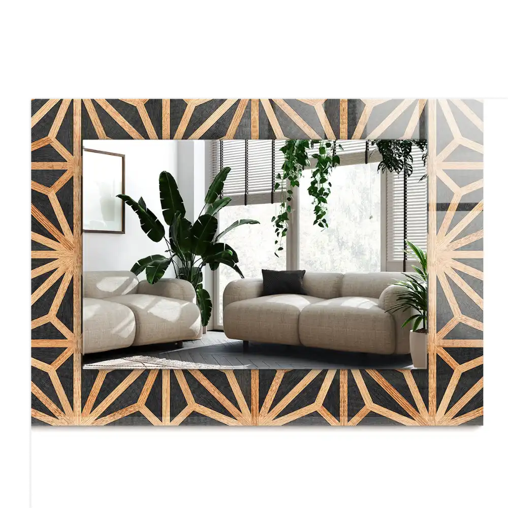 Rectangular mirror print Wooden geometric pattern