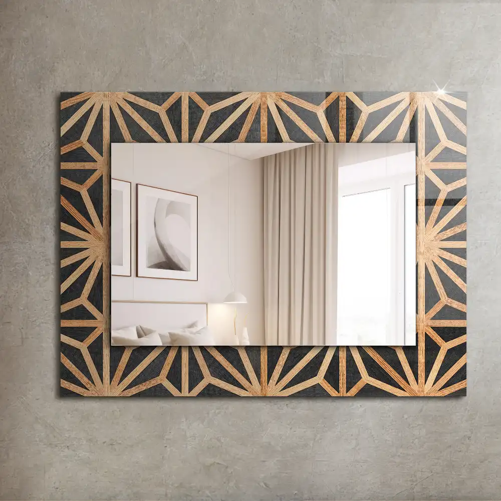 Rectangular mirror print Wooden geometric pattern