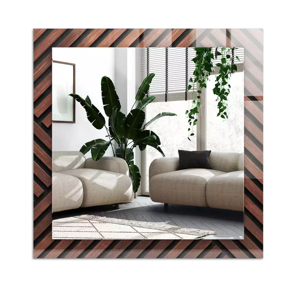 Rectangular wall mirror design Wooden diagonal strips