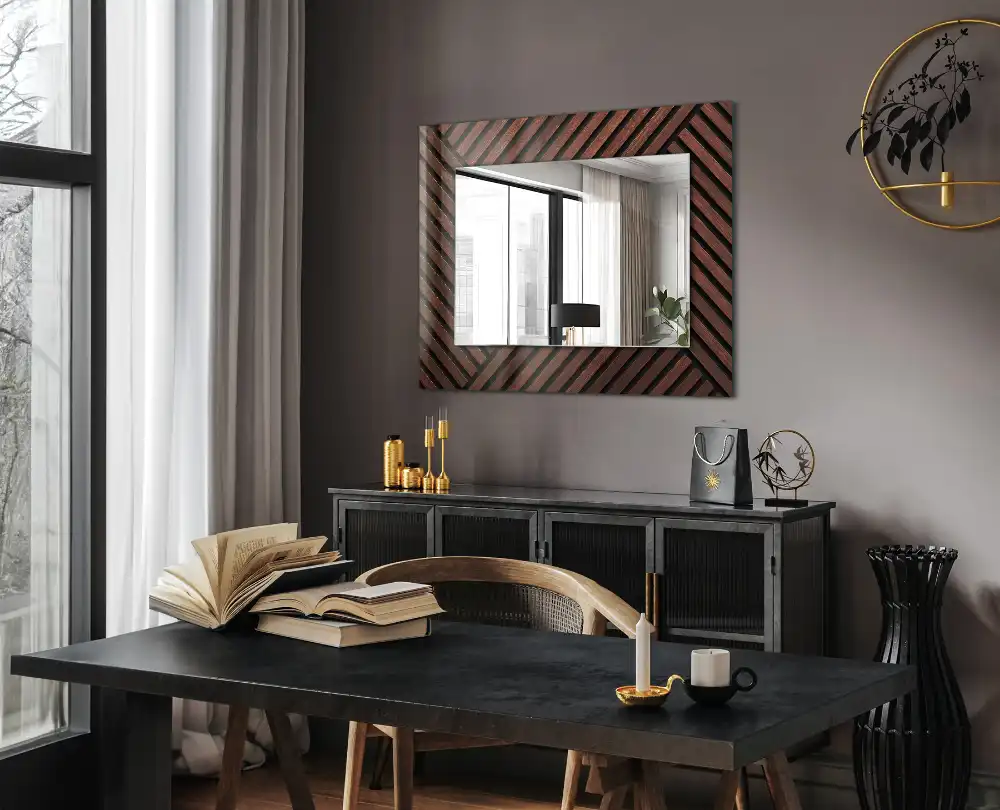 Rectangular wall mirror design Wooden diagonal strips