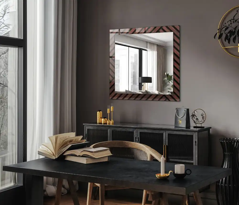 Rectangular wall mirror design Wooden diagonal strips