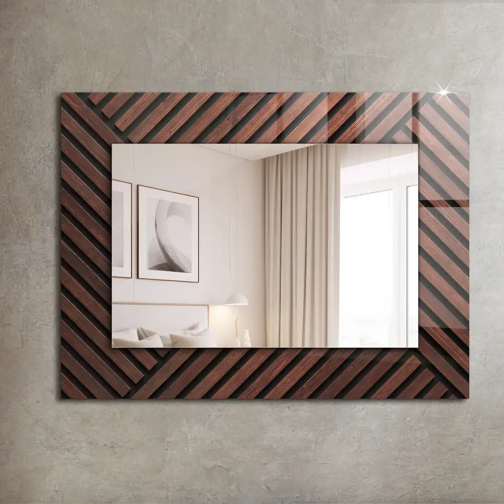 Rectangular wall mirror design Wooden diagonal strips