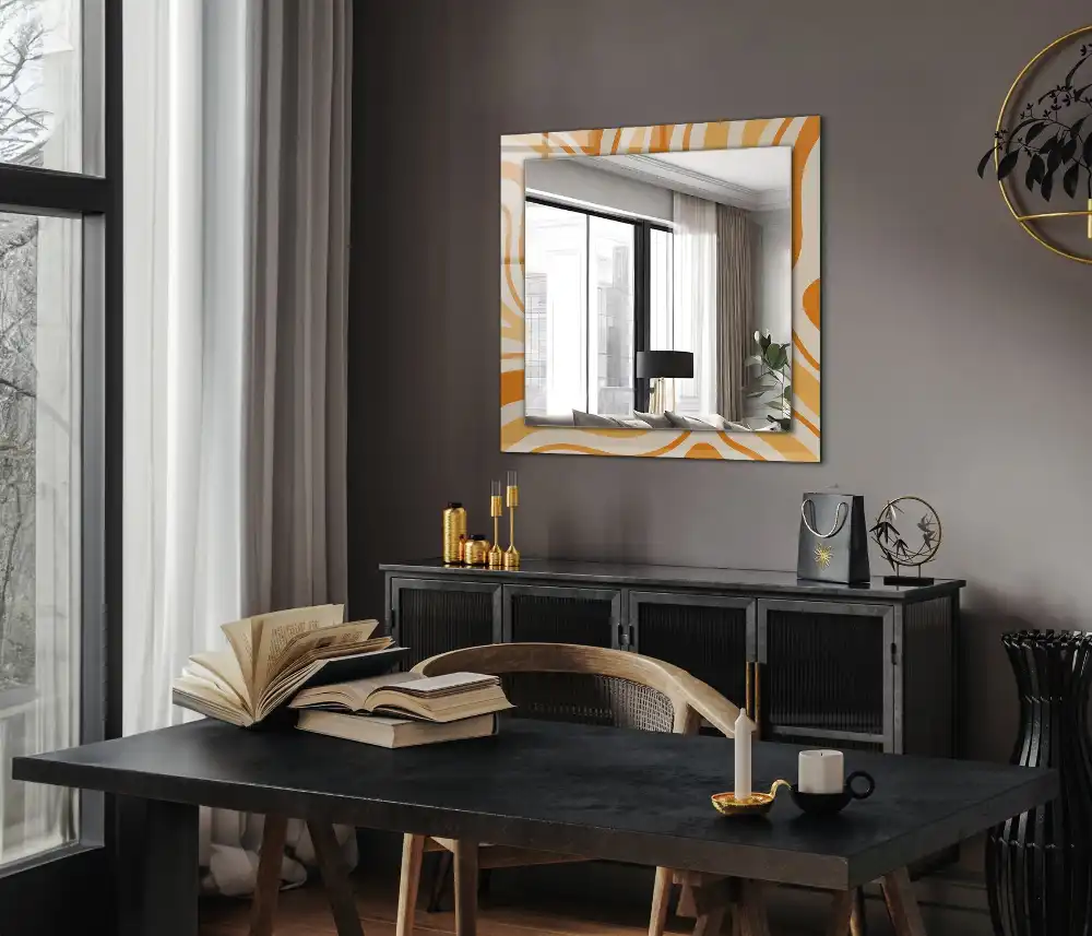 Rectangular decorative mirror Abstract orange patterns