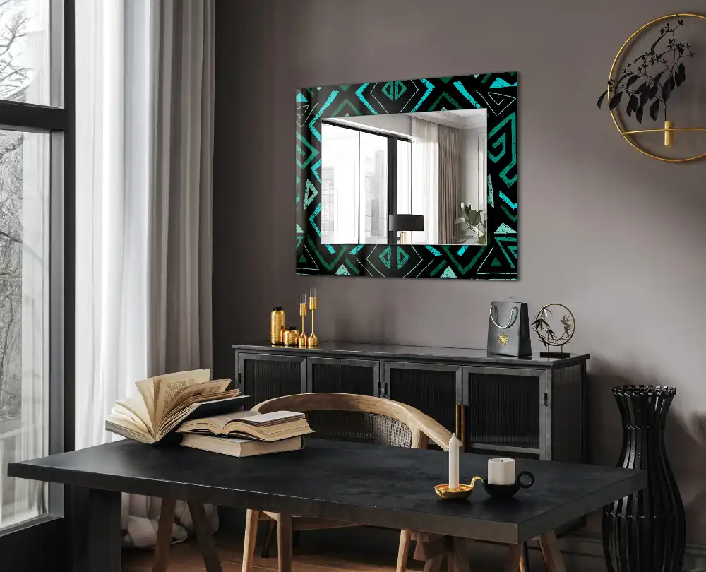 Rectangular decorative mirror Geometric turquoise pattern