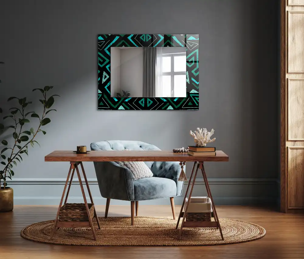 Rectangular decorative mirror Geometric turquoise pattern