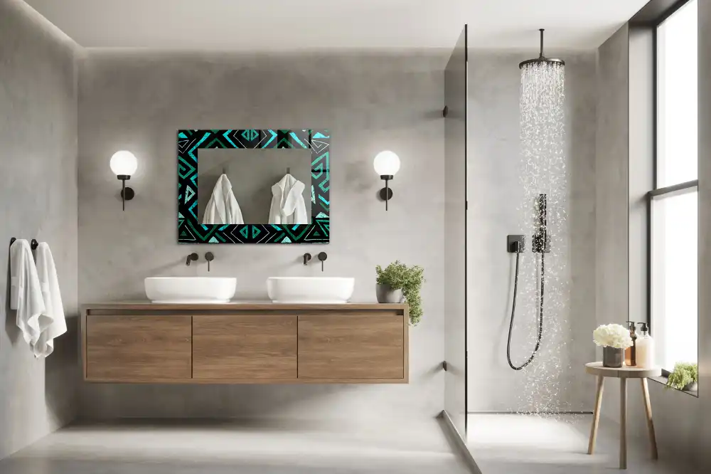 Rectangular decorative mirror Geometric turquoise pattern