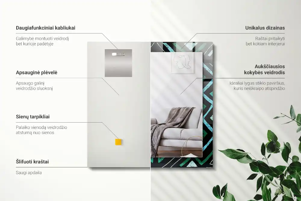 Rectangular decorative mirror Geometric turquoise pattern