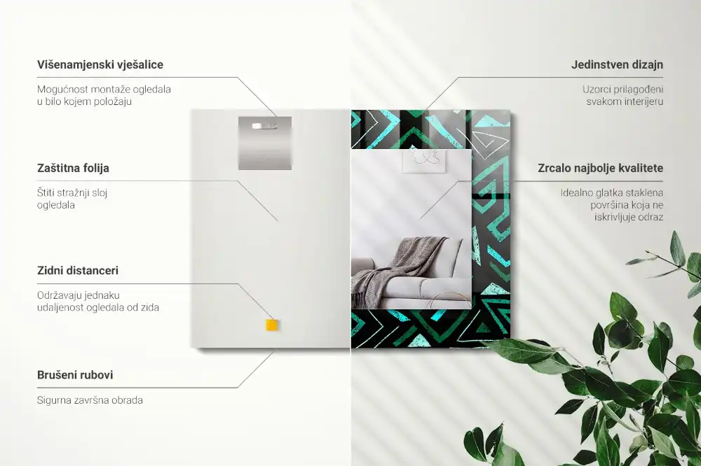 Rectangular decorative mirror Geometric turquoise pattern