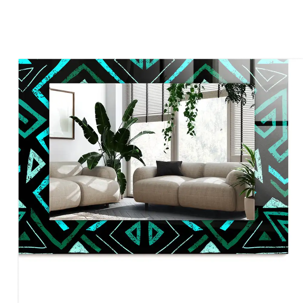 Rectangular decorative mirror Geometric turquoise pattern