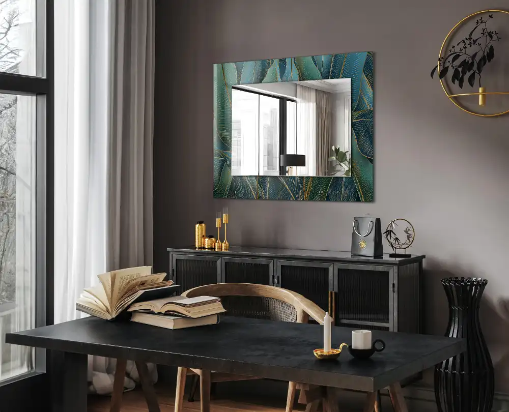Rectangular mirror print Leaves lines